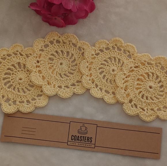 Crochet doily coaster set 4pc, handmade by seller cottage aesthetic, retro - Picture 8 of 15
